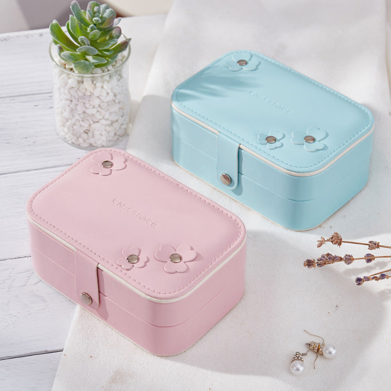 PU Leather Double-Layer Portable Jewelry Organizer Box