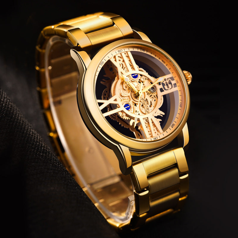 Men's Waterproof Gold Quartz Watch with Calendar (6054)