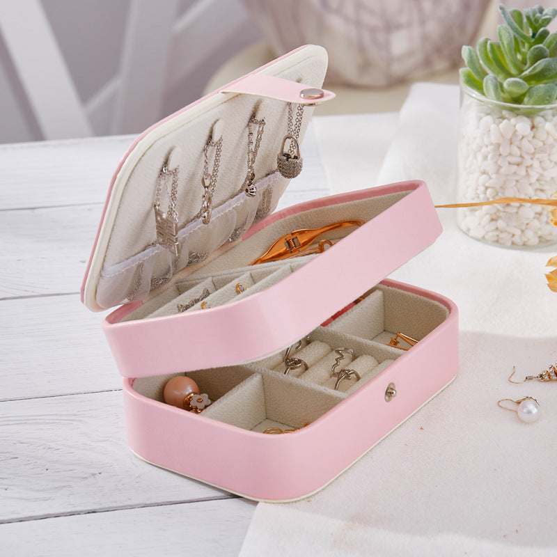 PU Leather Double-Layer Portable Jewelry Organizer Box