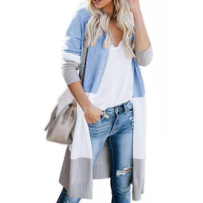 Casual Long Sleeve Color Block Cardigan Sweater