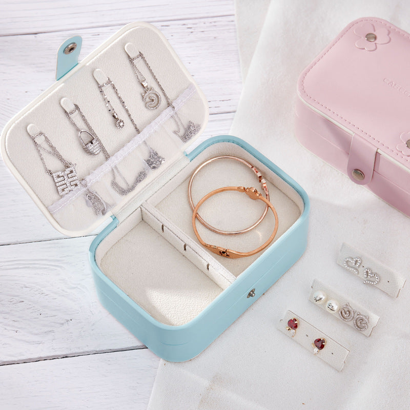PU Leather Double-Layer Portable Jewelry Organizer Box