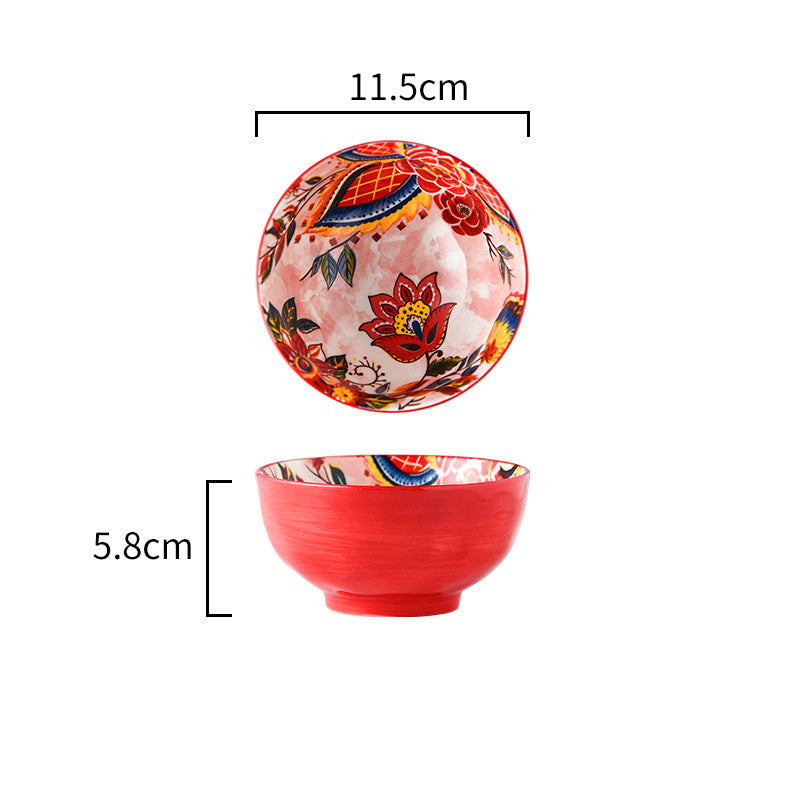 Japanese Style Painted Ceramic Bowl and Plate Set