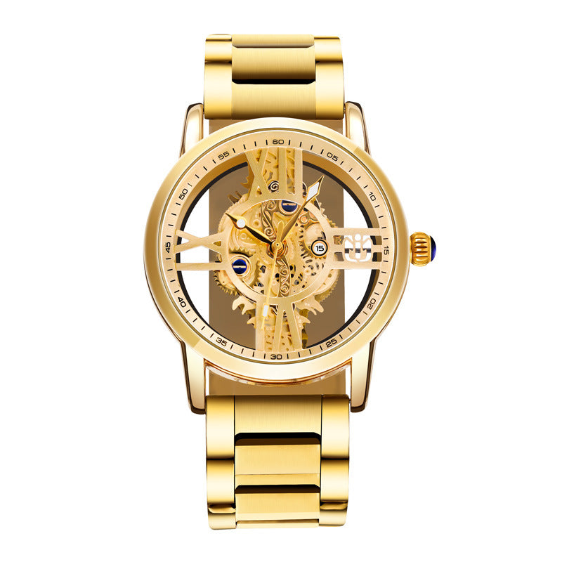 Men's Waterproof Gold Quartz Watch with Calendar (6054)