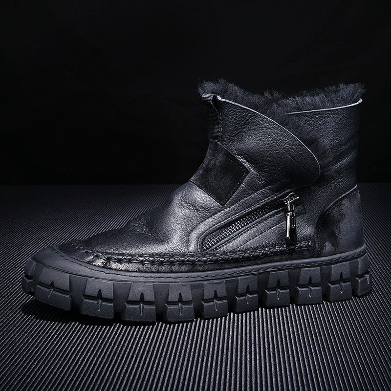 Men's Leather Fur One Boot with Wool and Fleece