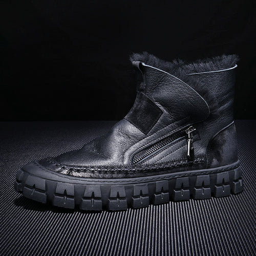 Men's Leather Fur One Boot with Wool and Fleece