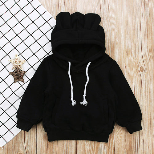 Bear Ear Long-Sleeved Top with Fleece Hoodie