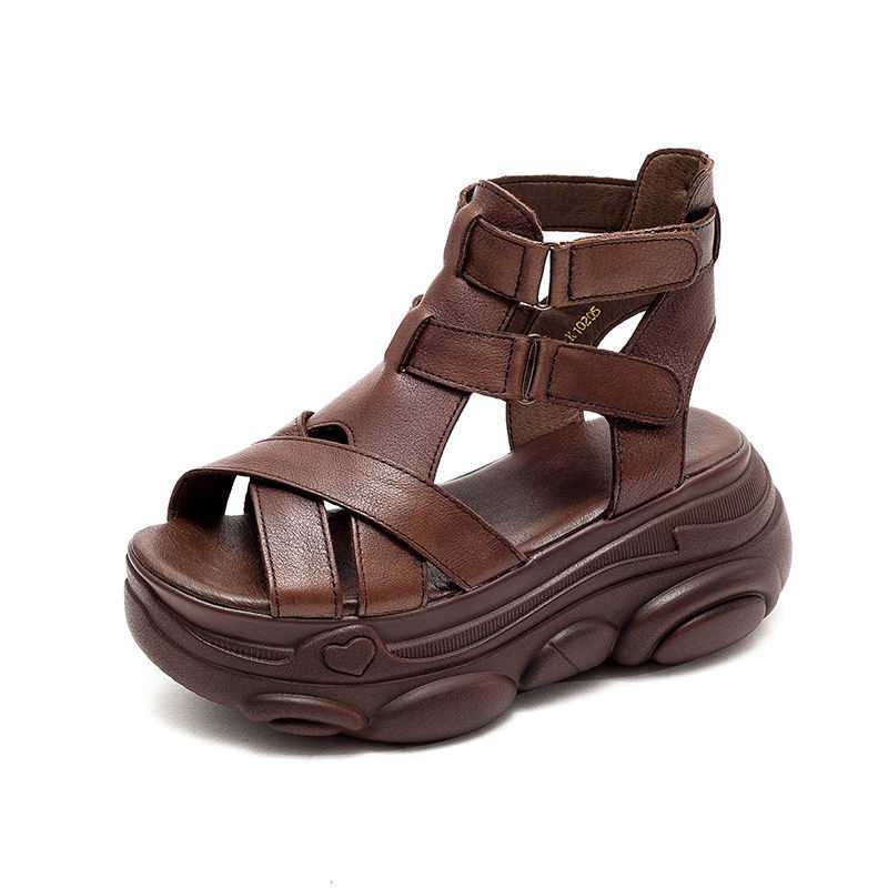 High-Heeled Retro Roman Sandals for Summer