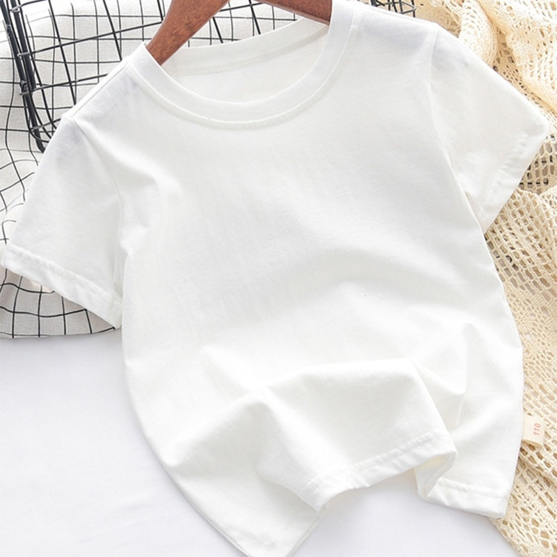 Boys and Girls White Half-Sleeve T-Shirt Top