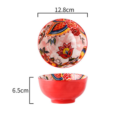 Japanese Style Painted Ceramic Bowl and Plate Set
