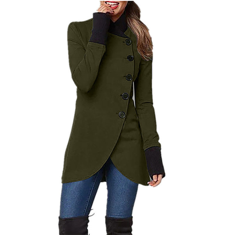 Panelled Hem Slit Long-sleeved Single-breasted Jacket