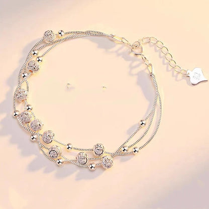 Multi-Layer Silver Bracelet with Transfer Beads for Women