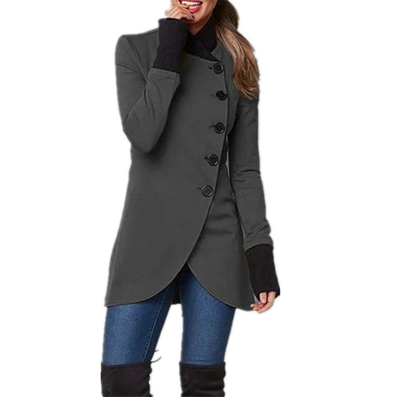 Panelled Hem Slit Long-sleeved Single-breasted Jacket