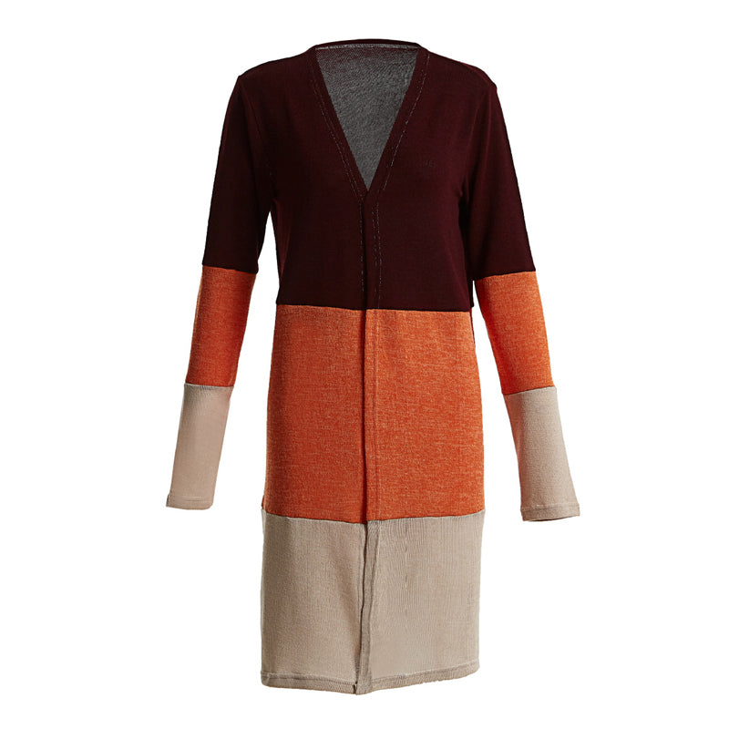 Casual Long Sleeve Color Block Cardigan Sweater
