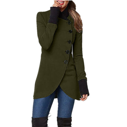 Panelled Hem Slit Long-sleeved Single-breasted Jacket