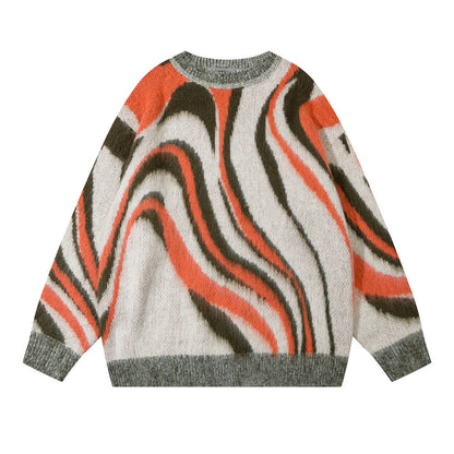 Zebra Pattern Hema Wool Round Neck Sweater for Men