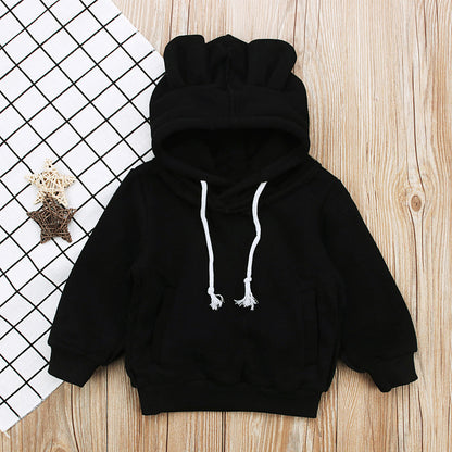Bear Ear Long-Sleeved Top with Fleece Hoodie