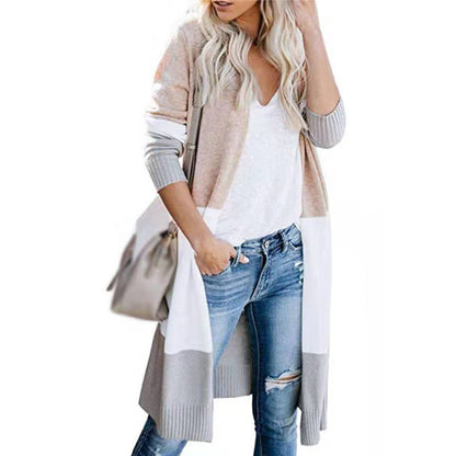 Casual Long Sleeve Color Block Cardigan Sweater