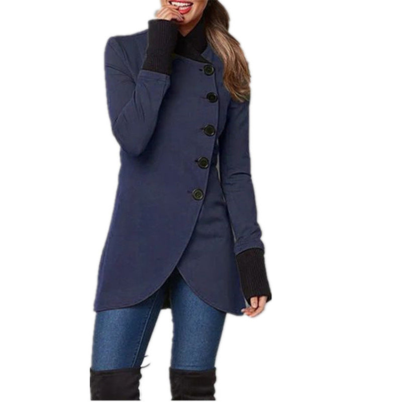 Panelled Hem Slit Long-sleeved Single-breasted Jacket