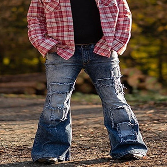 Retro Hong Kong Style Jeans with European American Patches