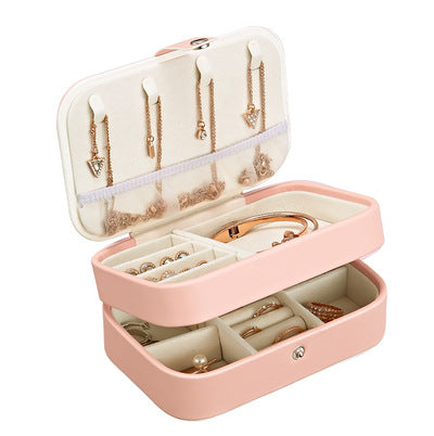 PU Leather Double-Layer Portable Jewelry Organizer Box