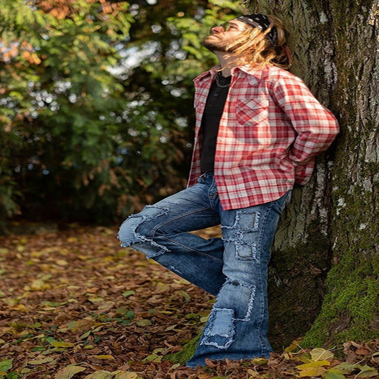 Retro Hong Kong Style Jeans with European American Patches