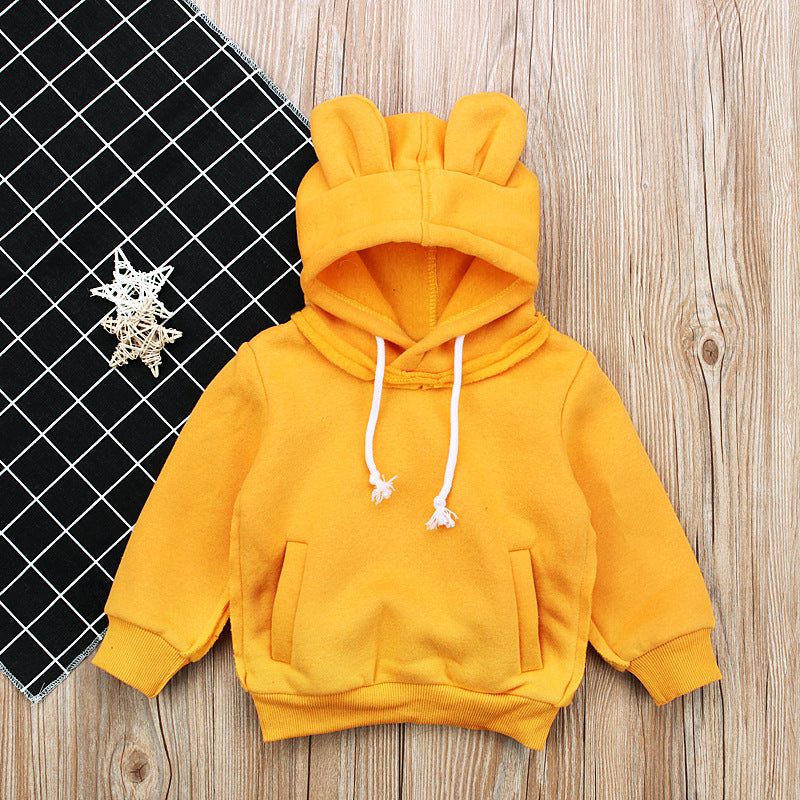Bear Ear Long-Sleeved Top with Fleece Hoodie