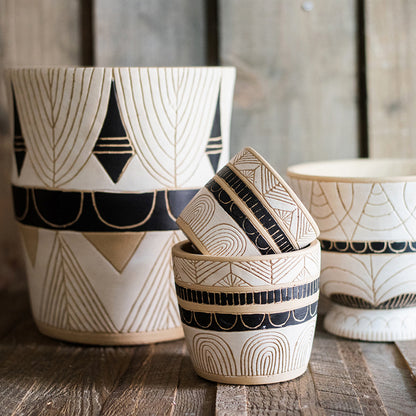 Egyptian Pattern Tall Flower Pot for Garden Decor