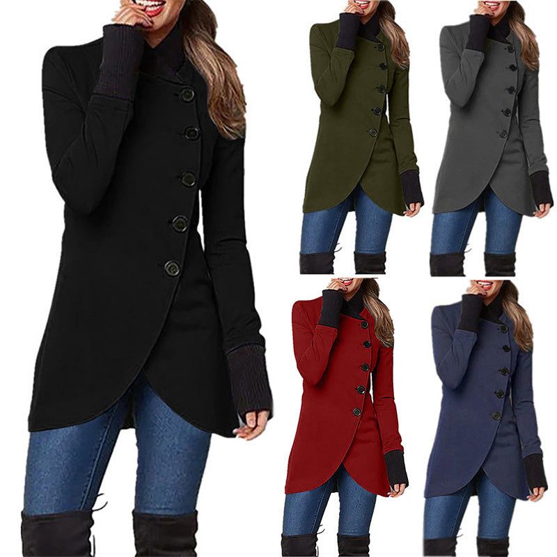 Panelled Hem Slit Long-sleeved Single-breasted Jacket