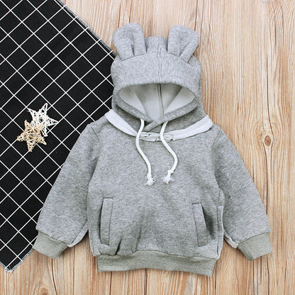 Bear Ear Long-Sleeved Top with Fleece Hoodie