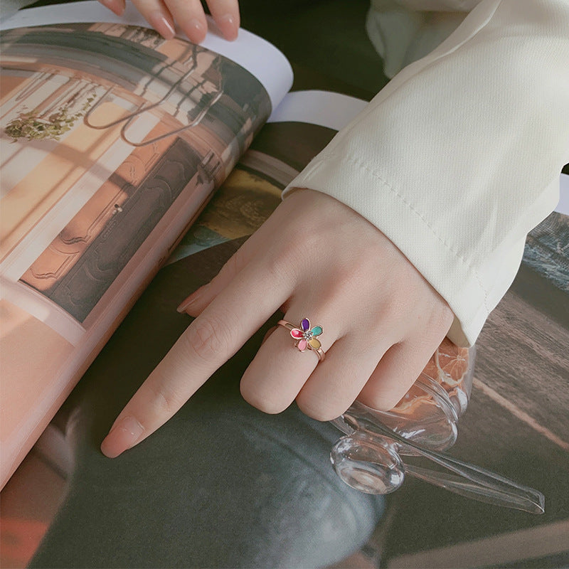 S925 Sterling Silver Women's Five Petal Flower Ring