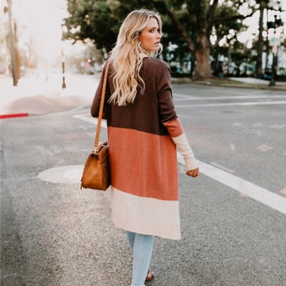 Casual Long Sleeve Color Block Cardigan Sweater