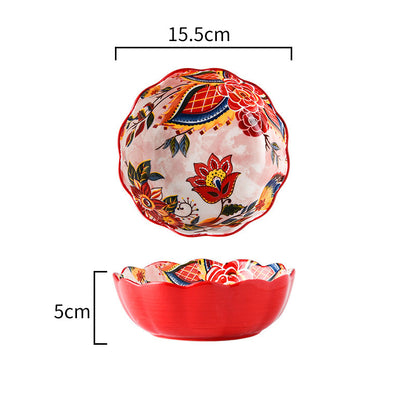 Japanese Style Painted Ceramic Bowl and Plate Set