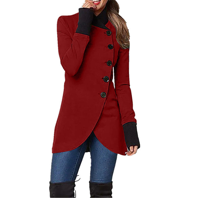 Panelled Hem Slit Long-sleeved Single-breasted Jacket